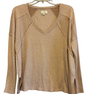 Lucky Brand Los Angeles California Casual Tan Stretch Thermal Fabric Top Size M